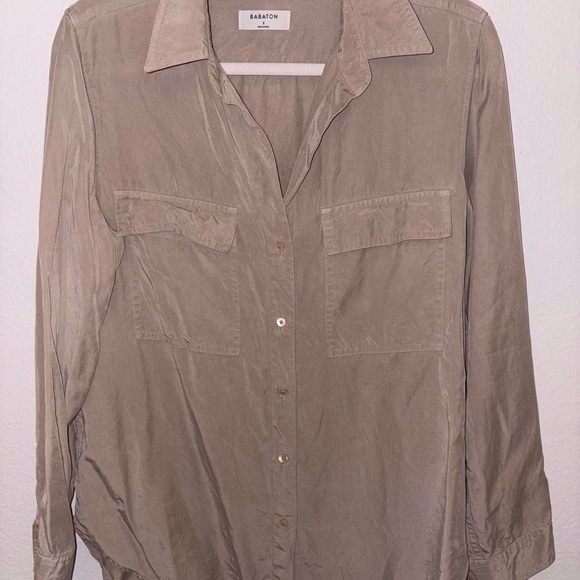 Aritzia Babaton Beige Long Sleeve Button Up Blouse - Picture 3 of 7